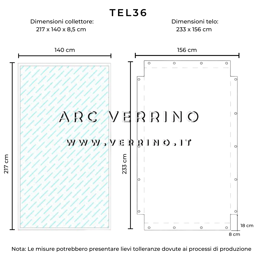 
                  
                    Disegno telone di copertura in PVC bianco e impermeabile - 233 x 156 cm - per collettori solari (pannelli solari termici) | TEL 36  su misura - ARC VERRINO ROMA, CASTELLI ROMANI E GROTTAFERRATA
                  
                
