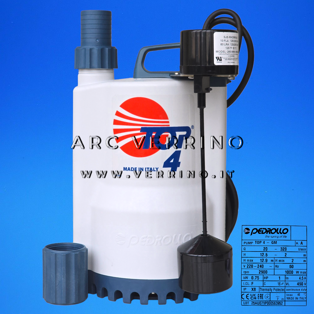 Elettropompa sommergibile Pedrollo TOP 4 GM - 48TOP142A1 | con galleggiante verticale - ARC VERRINO