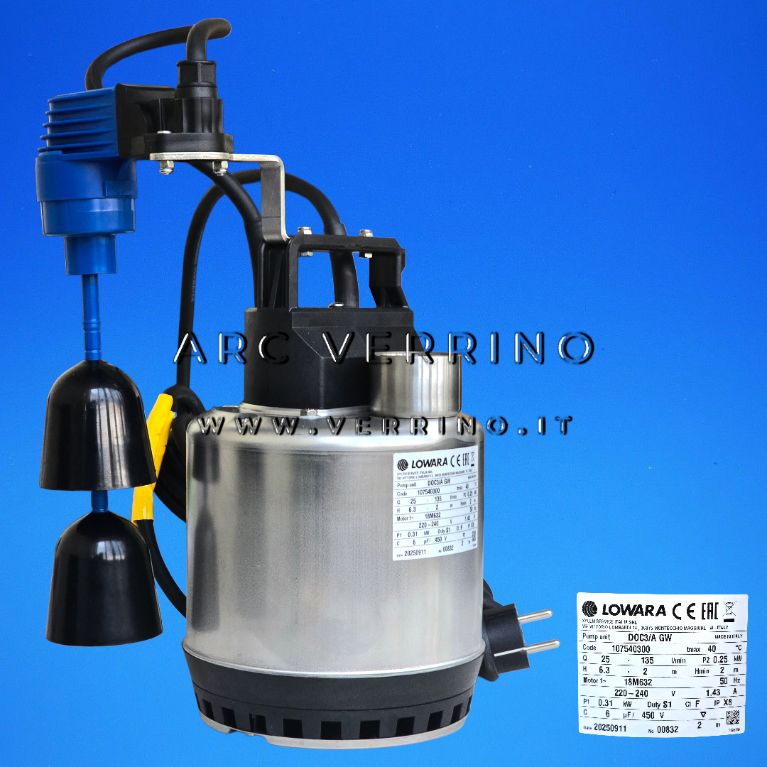 Elettropompa sommergibile Xylem Lowara DOC 3/A GW - 107540300 | con galleggiante verticale - ARC VERRINO