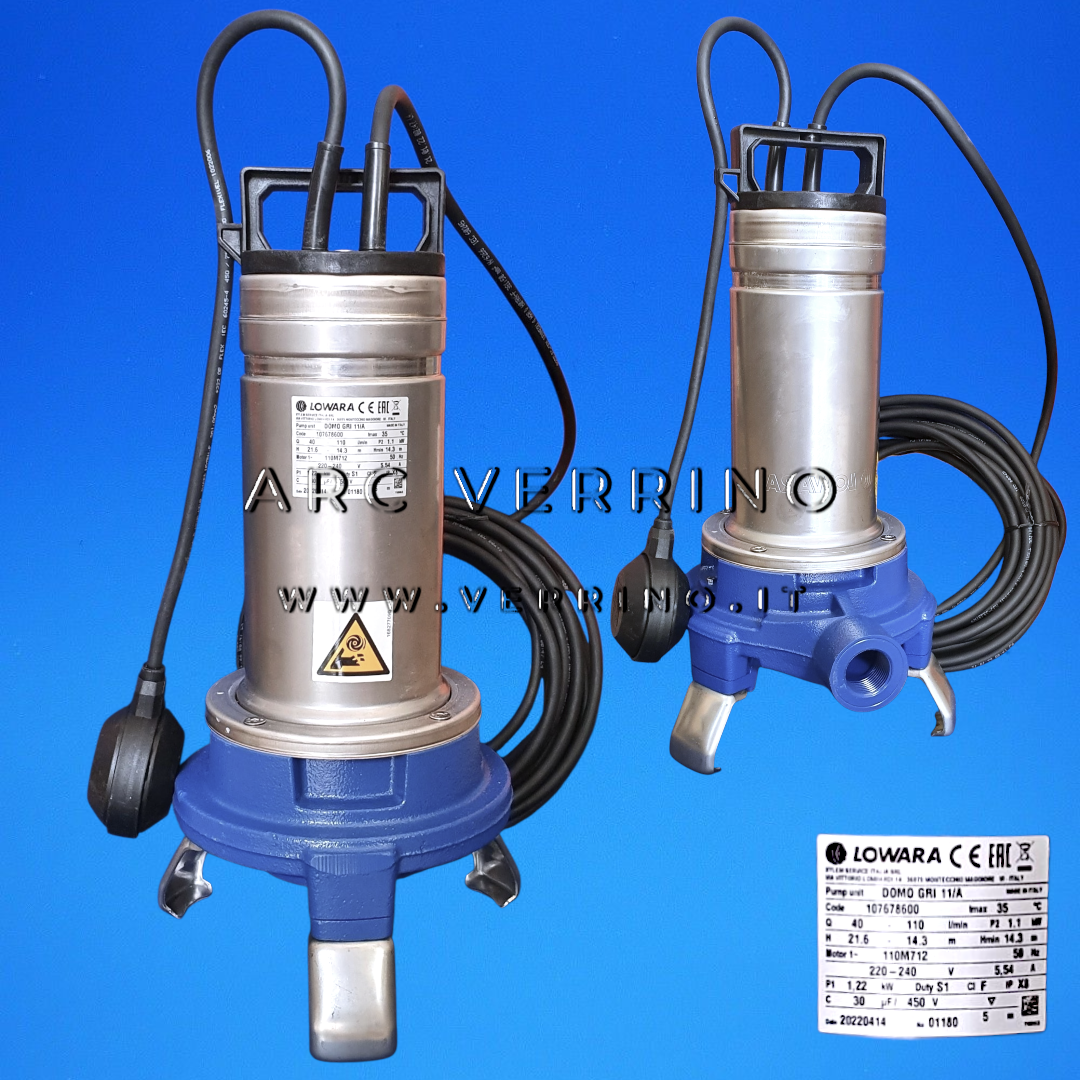 Elettropompa sommergibile trituratrice Xylem Lowara DOMO GRI 11/A - 107678600 | con galleggiante a filo e corpo in ghisa con trituratore inox - ARC VERRINO