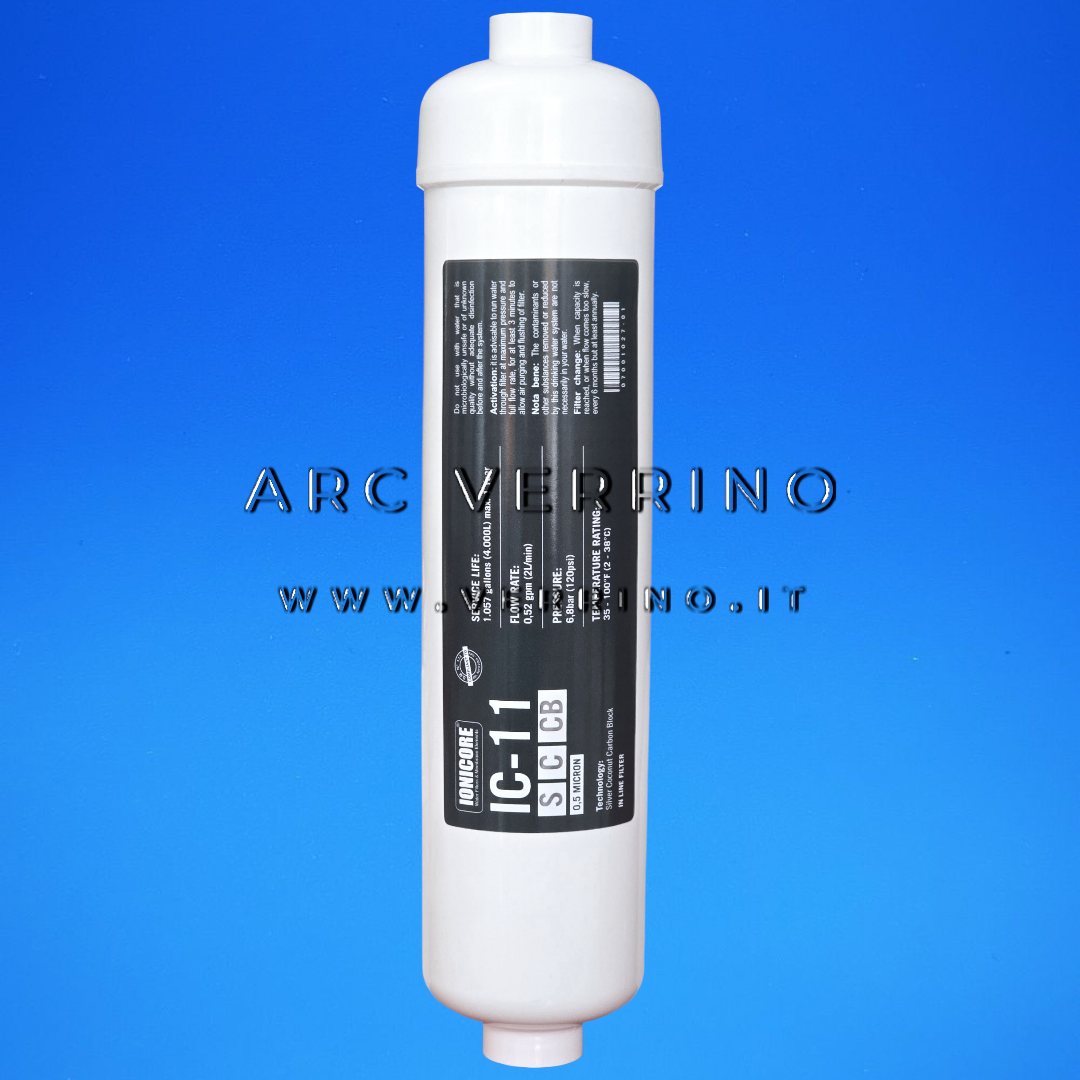 Filtro in linea Ionicore IC-11SCCB 05 - Carbon Block 1/4'' NPT | 0,5 Micron - ARC VERRINO