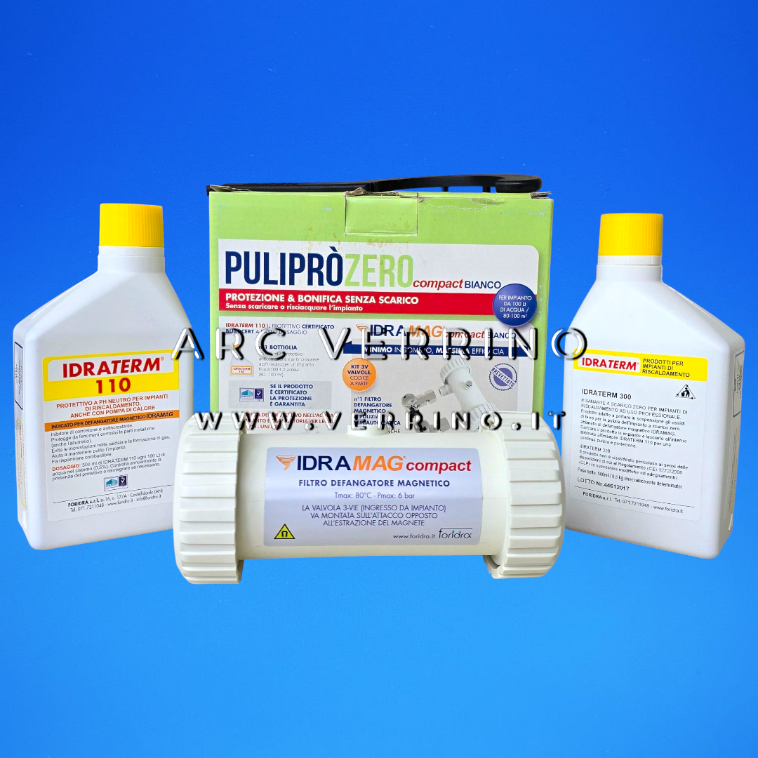 Kit di bonifica e protezione Foridra PULIPRO ZERO COMPACT per impianti termici a scarico zero | per impianti fino a 100 litri