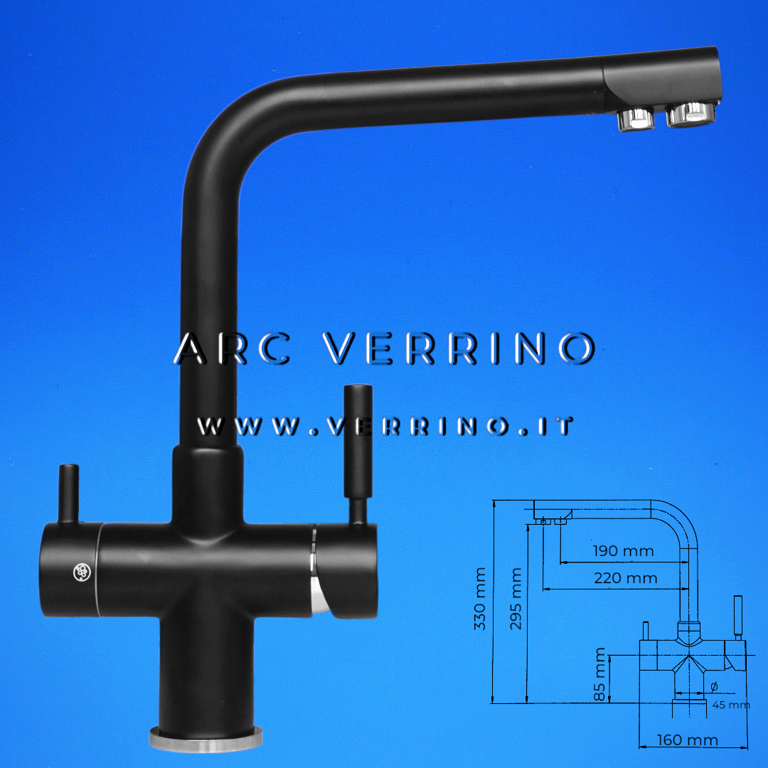 Rubinetto miscelatore 5 Vie - nero opaco 5026NE | per Lavello Cucina - per sistemi di trattamento acqua potabile - ARC VERRINO ROMA E GROTTAFERRATA