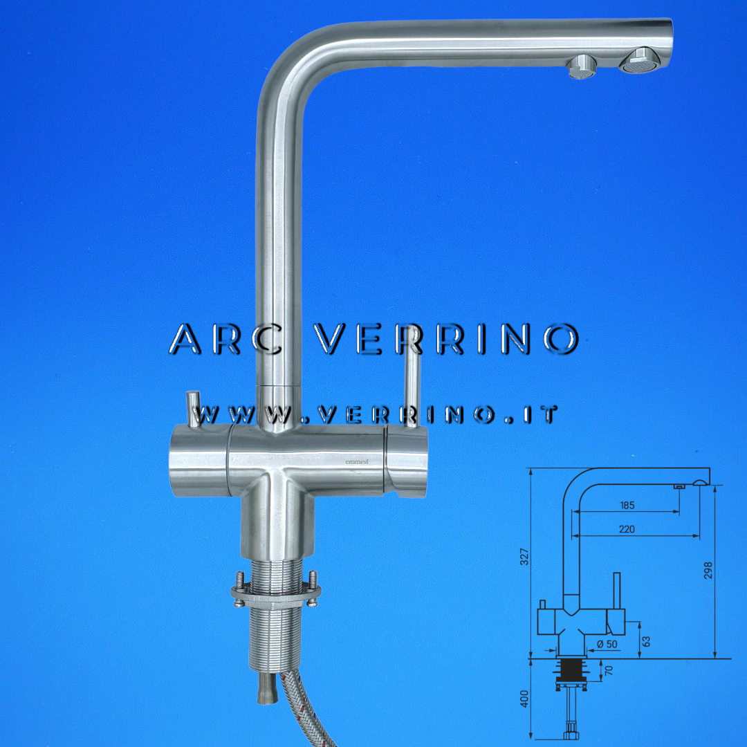 Rubinetto miscelatore satinato Emmevi - 3 Vie | Lavello Cucina - per sistema trattamento acqua - ARC VERRINO