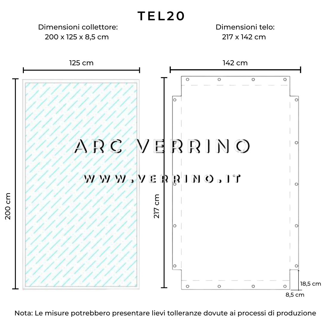 Telo di copertura in PVC - 142 x 217 cm - per collettori solari CORDIVARI (pannelli solari termici) | TEL 20_2
