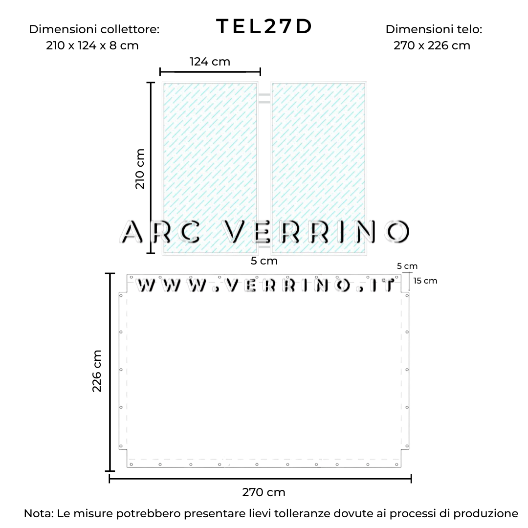 Telo di copertura su misura in PVC - 270 x 226 cm - disegno personalizzato per collettori solari (pannelli solari termici) | TEL 27 D - ARC VERRINO ROMA E GROTTAFERRATA