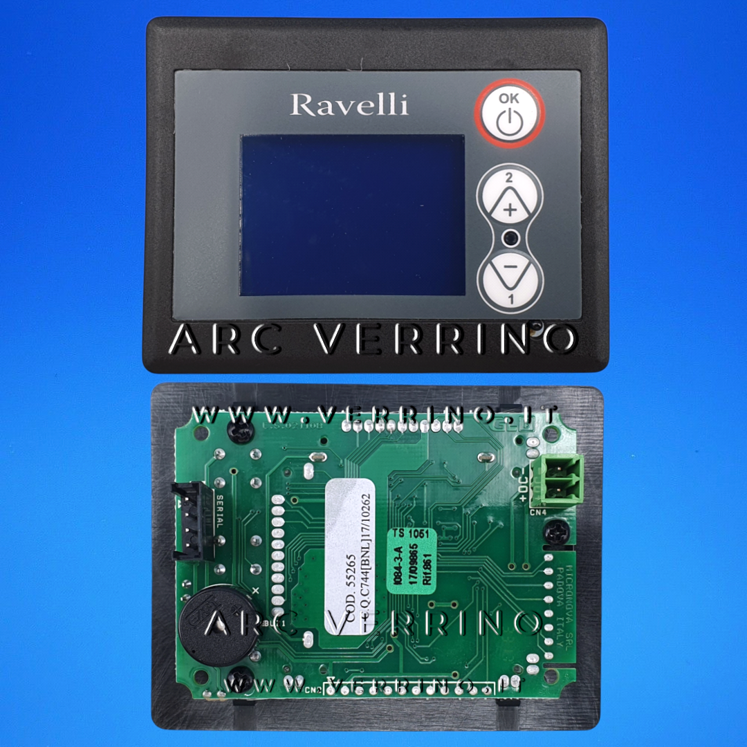rIcambio originale Display 3 tasti LCD Ravelli 55265 | Pannello comandi integrato RDS IO84_3_A - ARC VERRINO RICAMBI per aldaie a pellet