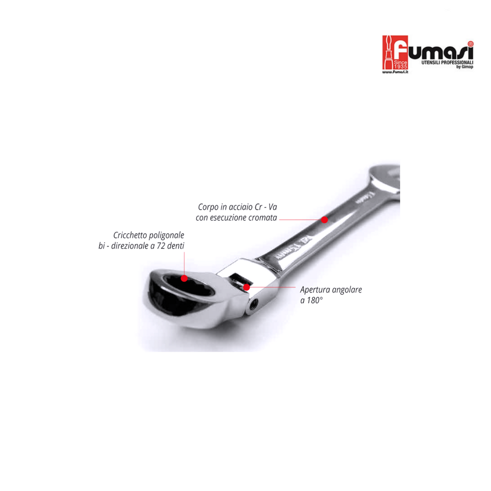 
                  
                    Chiave combinata a cricchetto snodata - 13x13 mm | Fumasi 335513
                  
                
