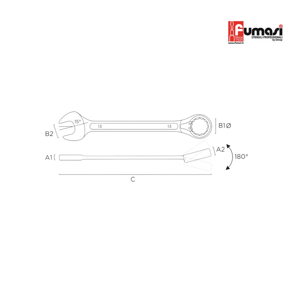 Chiave combinata a cricchetto snodata - 19x19 mm | Fumasi 335519